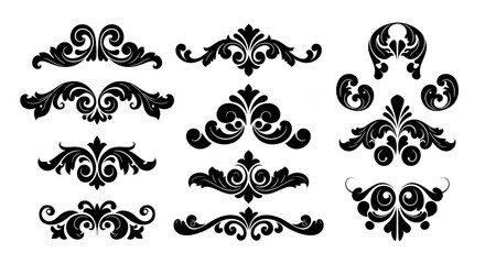Set of decorative flourishes vector graphic elements and ornate design patterns for various creative projects