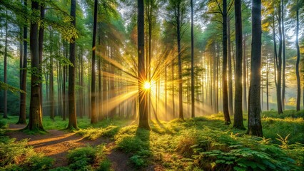 Obraz premium Sunrise Forest Panorama Minimalist Photography