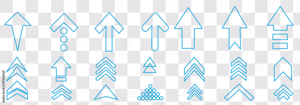 Poster collection of swipe up icons with gray arrows in various styles on a white background.