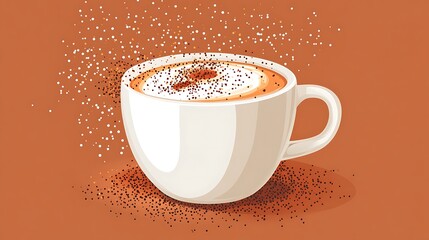 Cappuccino Coffee Cup with Brown Background.