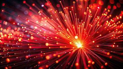Fototapeta premium Surreal Red Fiber Optic Background, Abstract Art, Digital Painting, Futuristic, Optical Illusion