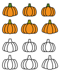 Hand Drawn Doodle Pumpkin Icon Clip Art. Pumpkin Pie, Autumn, Patch, Seeds, Halloween, and Fall. Pumpkin Outline and Background in Vector
