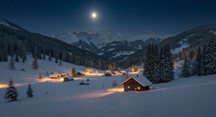 Snowy mountain village at night (1)
