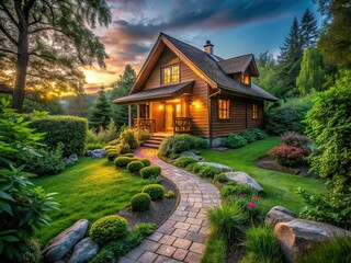 Cozy Wooden Cabin Dusk Retreat - Architectural Photography