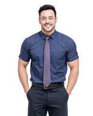 Fototapeta premium Happy smiling businessman portrait Confident young male professional in formal shirt and tie isolated on transparent background