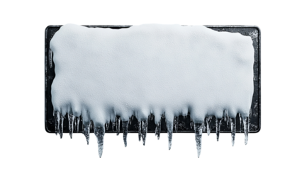 Png of A close-up of a frosty ice block with snow and icicles hanging off the edges, capturing winter's chilly essence.