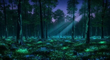 Obraz premium Mystical glowing forest at night