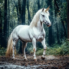 Obraz premium Majestic Unicorn in the Enchanting Forest