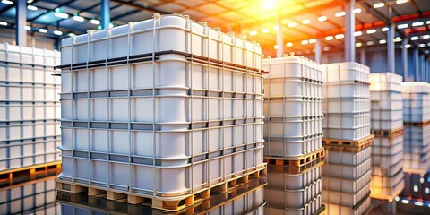 Tilt-Shift Stacked IBC Containers - White Plastic Storage