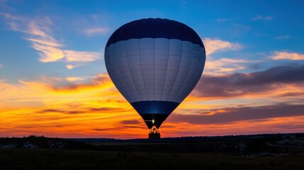 Obraz premium Hot Air Balloon at Dusk with Vibrant Sunset Sky Colors
