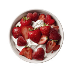 Bowl of Whipped Cream and Heart-Shaped Strawberries