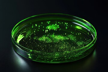Fluorescent green liquid in petri dish