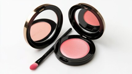 Blush Makeup Products with Applicator on White Background