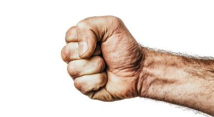 Png of A close-up of a male hand in a tight fist, showcasing strong, defined knuckles and veiny details.