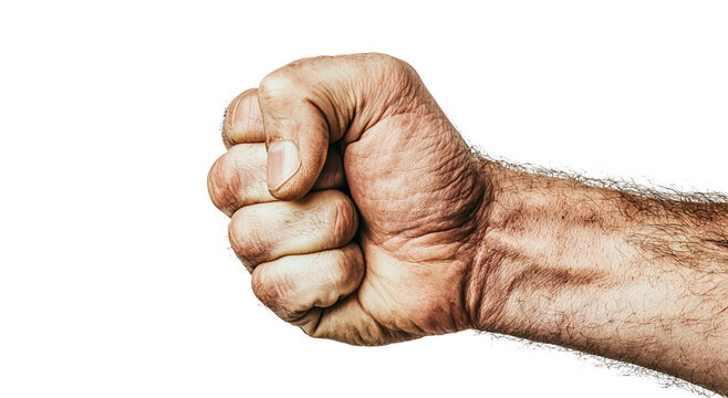 Png of A close-up of a male hand in a tight fist, showcasing strong, defined knuckles and veiny details.