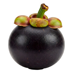 Ripe mangosteen with smooth purple shell and vibrant white interior, clearly isolated on transparent background, suitable for fruit illustrations, vegan food content, and culinary promotions.