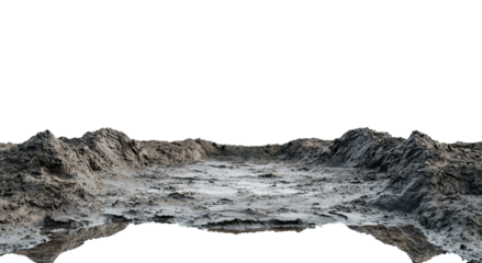 Png of A dry, cracked muddy landscape with uneven terrain reflecting a sense of desolation and barrenness.