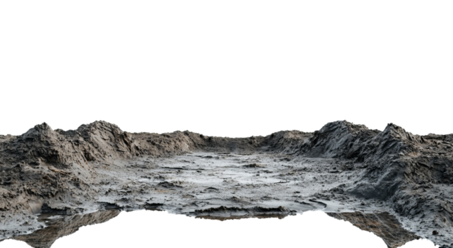 Png of A dry, cracked muddy landscape with uneven terrain reflecting a sense of desolation and barrenness.