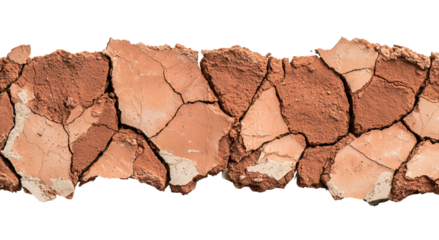 Png of Cracked clay earth texture illustrating dry and barren land, showcasing a rich terracotta color and intricate patterns.
