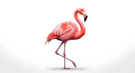 Fototapeta premium Flamingo Standing on One Leg with Pink Feathers and Black Beak