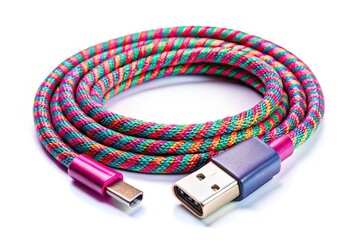 Fototapeta premium USB Type C Cable, Isolated White Background, Clipping Path, Product Photography