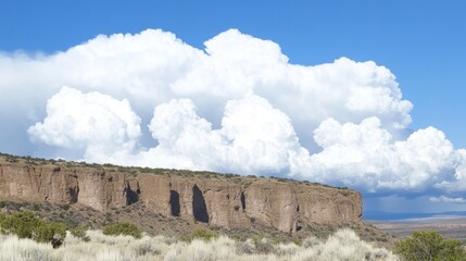 Majestic Cumulus Clouds Over Rocky Landscape in the Desert Terrain