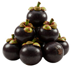 High-resolution mangosteen showing natural texture and segmented interior, isolated on transparent background, great for superfood advertising, natural ingredient use, or recipe content.