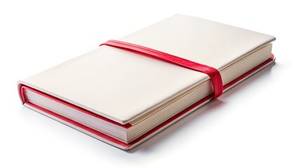 Double Exposure Mockup: Blank White Book with Red Elastic