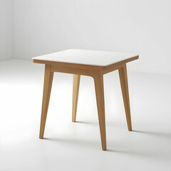Fototapeta premium A small Scandinavian end table with a white top and light oak angled legs.