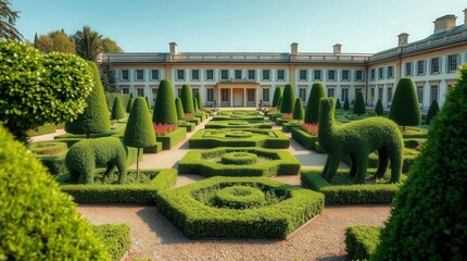 Lush Garden Design with Topiary Shapes in Vibrant Outdoor Space