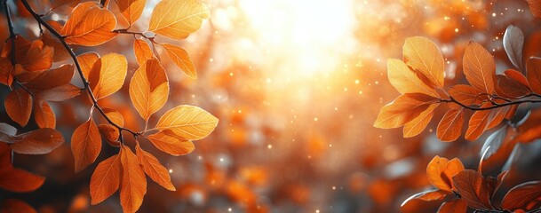 Autumnal foliage bathed in warm sunlight
