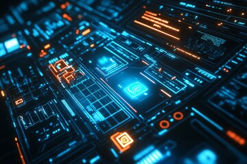 Obraz premium Futuristic Digital Interface with Glowing HUD Elements and Cyber Data Display