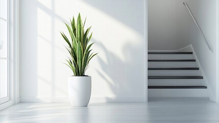 Bright interior with plant and stairs