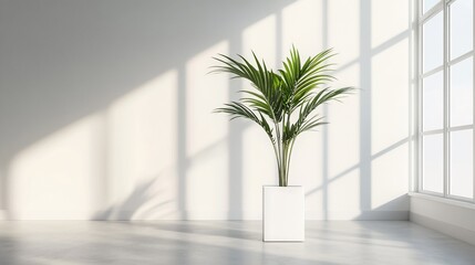 Bright, minimalist room with a plant