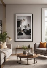 Fototapeta premium Chic living room, mixed-size framed prints, trendy accents , wall art design, home decor