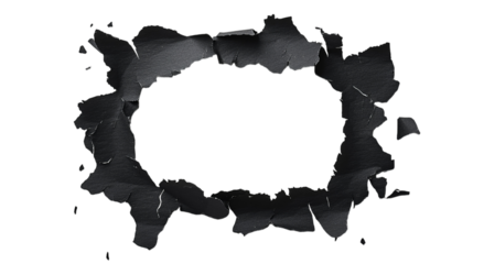 Png of A dramatic, torn black paper frame creating an empty center for creative designs.