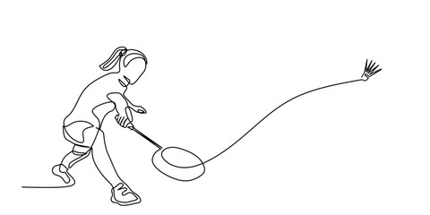 continuous line art of woman doing badminton exercise. vectors illustration