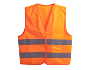 Safety Vest: Orange Fabric with Reflective Stripes, Transparent Background