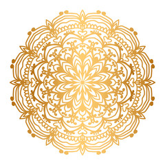Luxury ornamental mandala design transparent background in gold color
