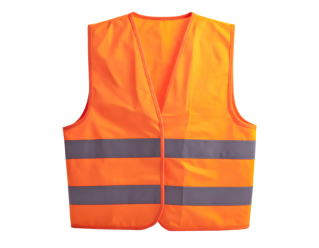 Safety Vest: Orange Fabric with Reflective Stripes, Transparent Background