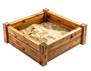Wooden Sandbox Holds Fine Sand, Neatly Arranged, Transparent Background