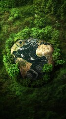 Earth Globe Surrounded by Green Trees Aerial View Environment Nature Conservation Ecosystem Sustainability