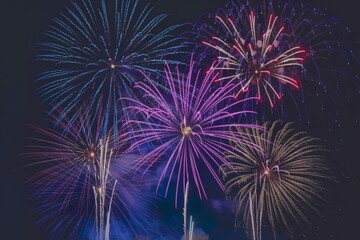 A photo of a vibrant display of fireworks against a dark background