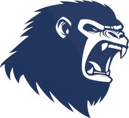 Silhouette of a Strong Gorilla Head in Deep Blue Tones for Impact