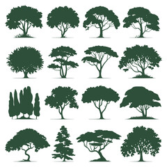 Tree and forest silhouettes - Vector illustration collection of trees