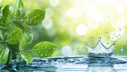 Fresh water splash on leaves