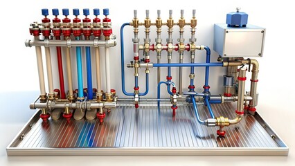 Warm Water Floor Heating Distribution System with Mixing Pump - Landscape Photography