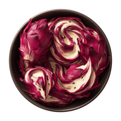 Fototapeta premium Swirled Dragon Fruit in a Dark Bowl Vibrant Tropical Texture