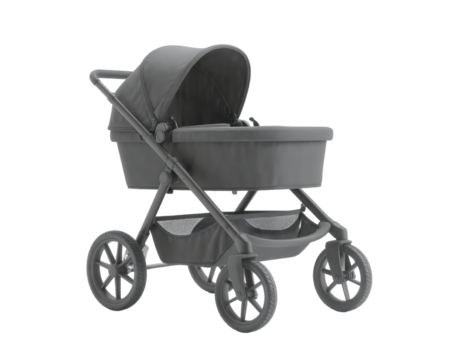 Stroller Mockup:  Gray Baby Carriage with Transparent Background