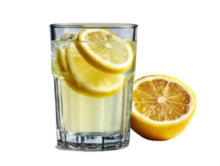 Refreshing lemonade beverage on kitchen table - bright photography. Isolated on transparent background, png.